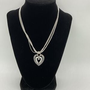 Brighton Triple Strand Ellington Double Heart Pendant Necklace